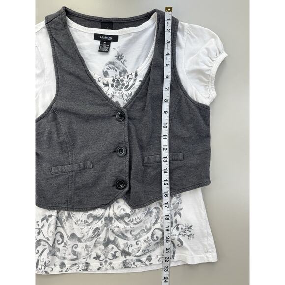 Vintage Y2K Vest Top Womens M Gray White Academic Twee Preppy Back To School - Picture 9 of 11